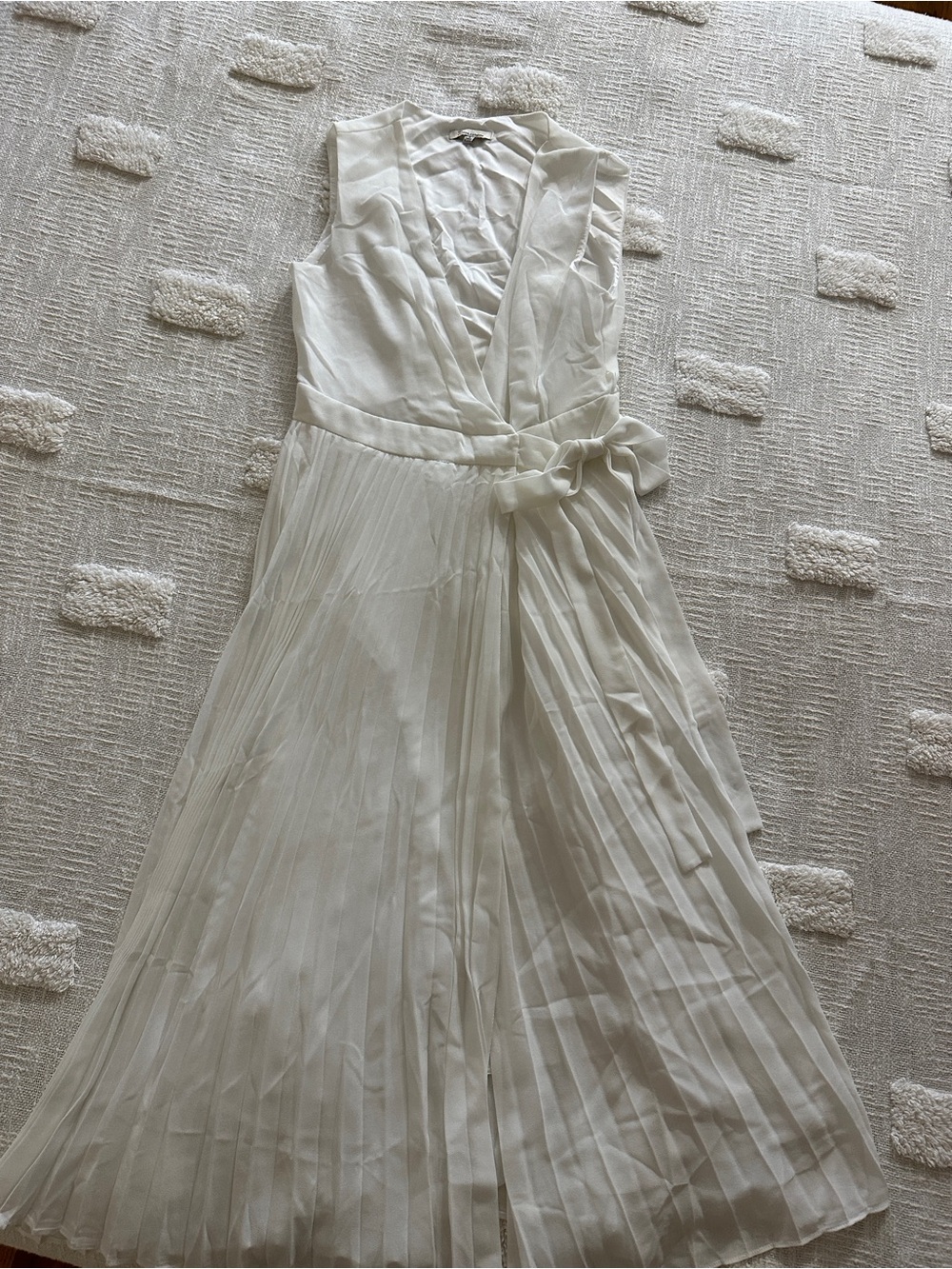 the clothing company Cream Pleated Sleeveless Wrap Maxi Dress with Waist Tie